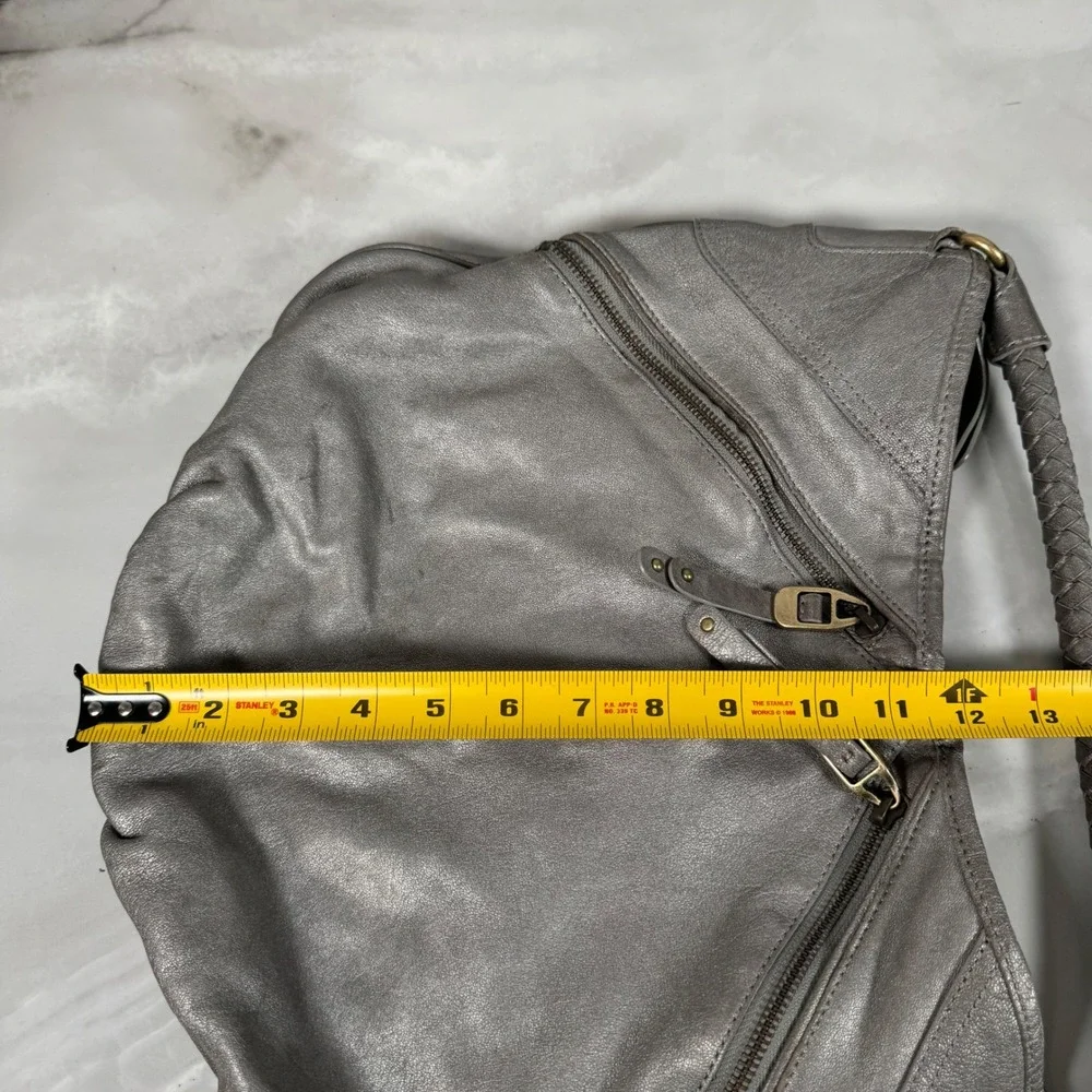 Banana Republic Silver Italian Leather Hobo Bag Purse Braided Strap Lambskin